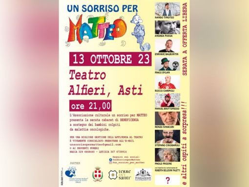 Torna stasera lo spettacolo di cabaret &quot;Un sorriso per Matteo&quot;