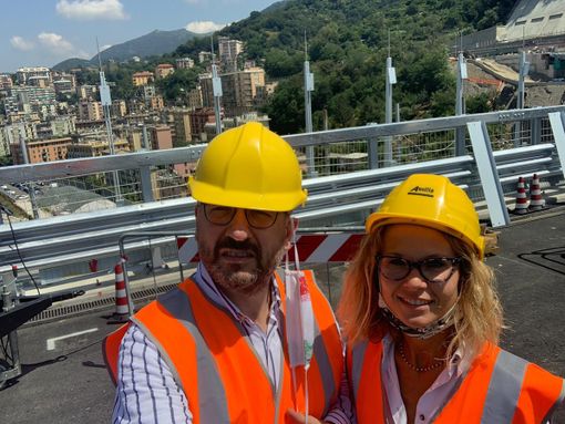 Il sindaco Rasero e l'assessore Morra a Genova, in visita al nuovo Ponte