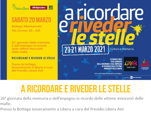 Anche la Cooperativa Della Rava e Della Fava aderisce alla Giornata della Memoria e dell'Impegno in ricordo delle vittime delle mafie Anche la Cooperativa Della Rava e Della Fava aderisce alla Giornata della Memoria e dell'Impegno in ricordo delle vittime delle mafie