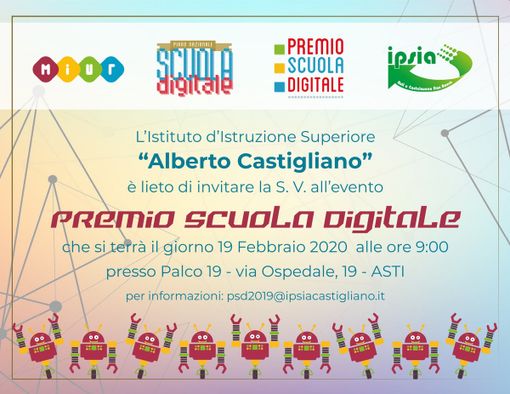Al Palco 19 di Asti il Premio Scuola Digitale, seconda edizione, mercoledì 19 febbraio alle 9