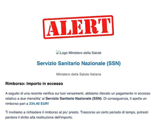Attenzione alle false mail del Ministero della Salute su rimborsi del SSN