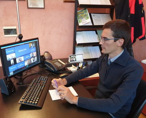 Il presidente Paolo Lanfranco durante il collegamento con il Ministro Paola De Micheli