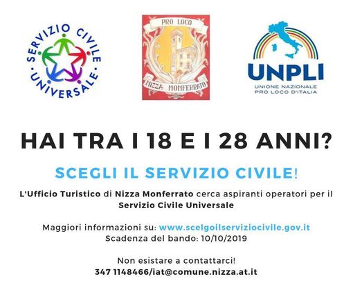L'Ufficio Turistico di Nizza Monferrato cerca giovani per il Servizio civile