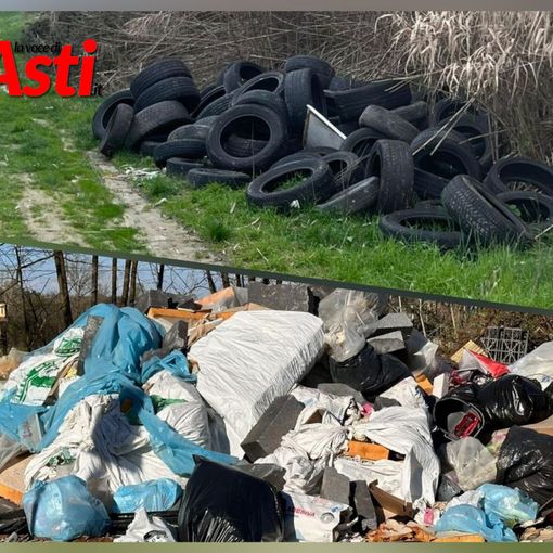 Alcune immagini della discarica a cielo aperto in Regione Santo Spirito (sotto) e sul Lungotanaro (sopra)