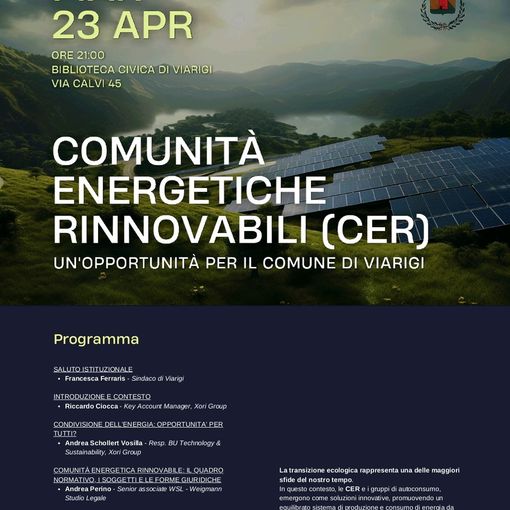 A Viarigi un incontro informativo sulle Comunità Energetiche Rinnovabili