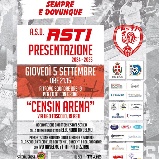 Asti Calcio: la presentazione ufficiale della società si terrà giovedì 5 settembre alle 21:15 presso lo Stadio Censin Bosia
