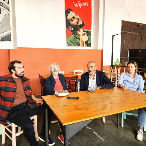 La conferenza stampa alla Casa del Popolo (da sinistra Mauro Bosia, Gianfranco Miroglio, Mario Malandrone, Vittoria Briccarello)
