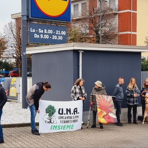 Un momento del presidio di sabato all'esterno di Lidl