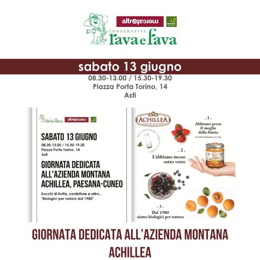 Succhi di frutta, marmellate biologiche di grande qualità, nella giornata dedicata ad Achillea