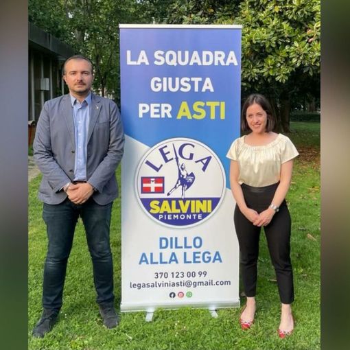 Monica Amasio ritratta con l'On. Riccardo Molinari, vicepresidente federale della Lega e presidente del gruppo leghista alla Camera dei Deputati