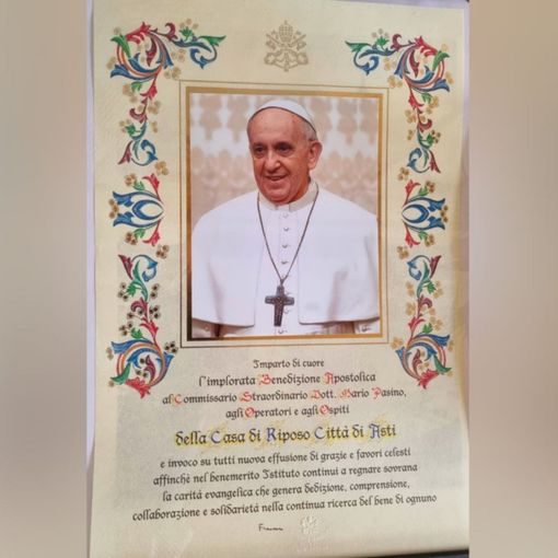 La benedizione papale giunta ieri alla Casa di riposo Città di Asti