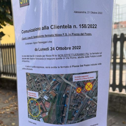 Sulla linea Alessandria - Nizza - Castagnole Lanze, oltre agli autobus, si spostano le fermate