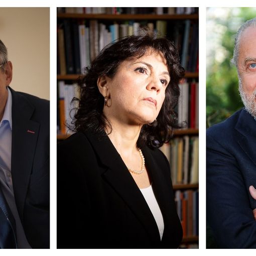 Nel collage, da sinistra: Alessandro Barbero, Donatella Di Cesare e Aurelio De Laurentiis