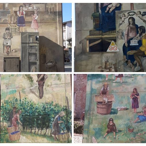 Un collage di immagini relative l'opera di street art realizzata a Montabone