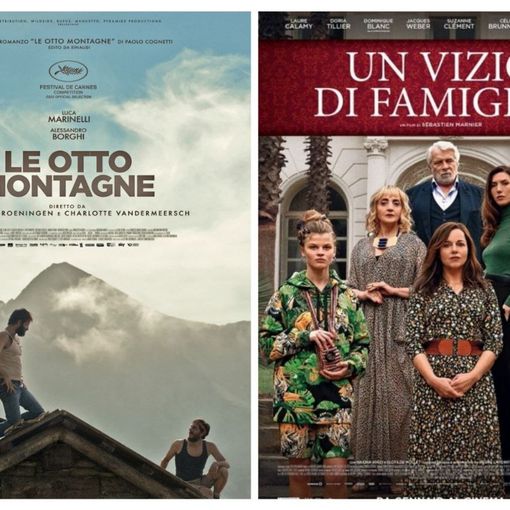 Collage con le locandine di &quot;Le otto montagne&quot; e &quot;Un vizio di famiglia&quot;
