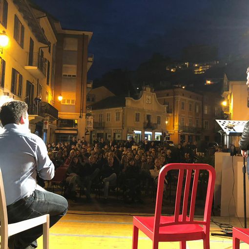 Demetrio Paolin con l'attore canellese Andrea Bosca nel 2018