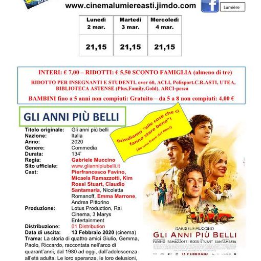 Il Cinema Lumière di Asti ospita ancora &quot;Judy&quot; e &quot;Gli anni più belli&quot;. Dalla prossima settimana, &quot;Si vive una volta sola&quot;