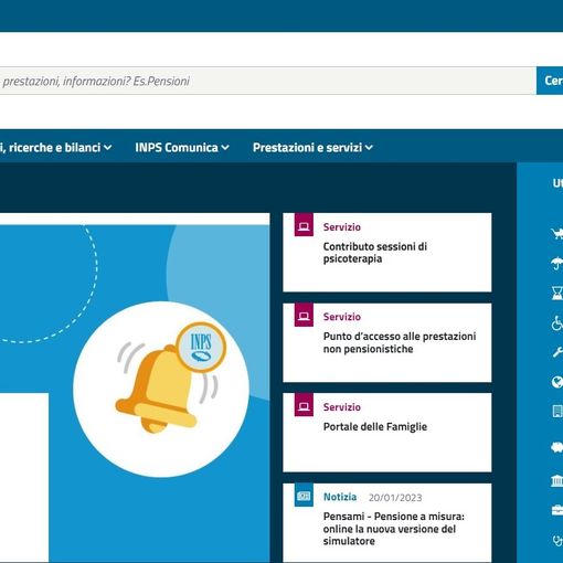 L'home page del sito dell'Istituto di previdenza