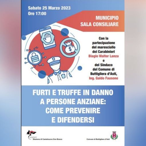 La locandina dell'incontro in programma a Buttigliera d'Asti