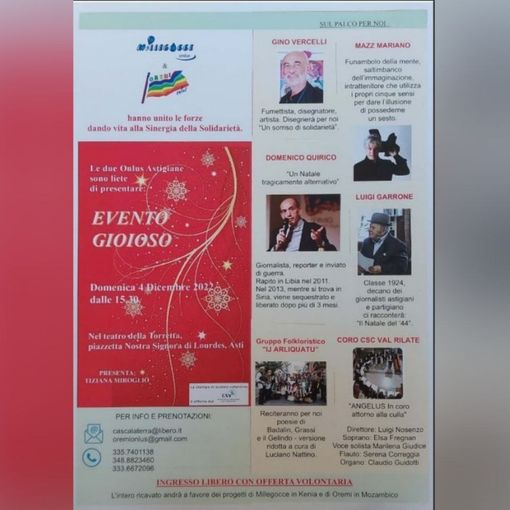 La locandina dello spettacolo il programma domenica 5 dicembre al teatro della Torretta di Asti