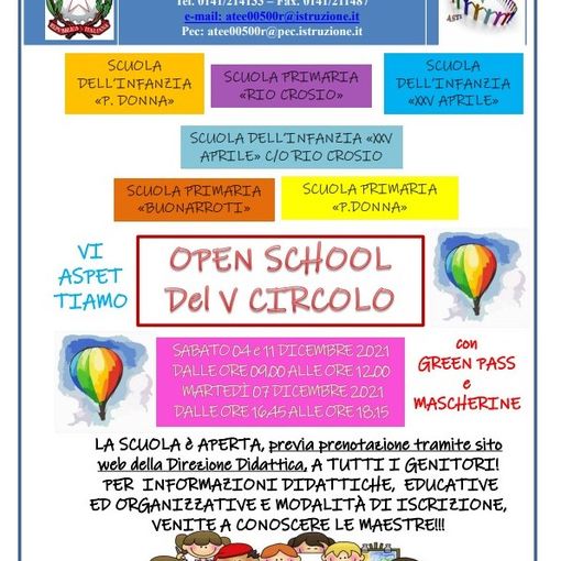 La locandina degli Open Days del V Circolo