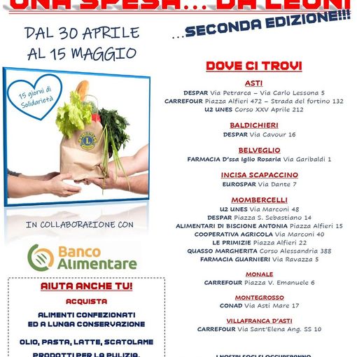 Da oggi e fino al 15 maggio torna &quot;Una spesa da leoni&quot;, con il Lions Club Storici, Artisti e Presepisti