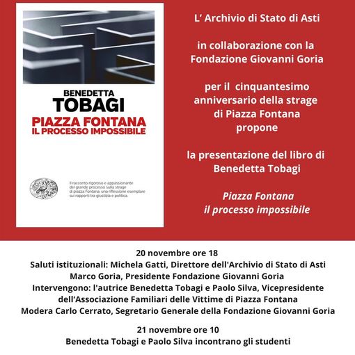 &quot;Piazza Fontana, il processo impossibile&quot;. Il libro di Benedetta Tobagi all'Archivio di Stato