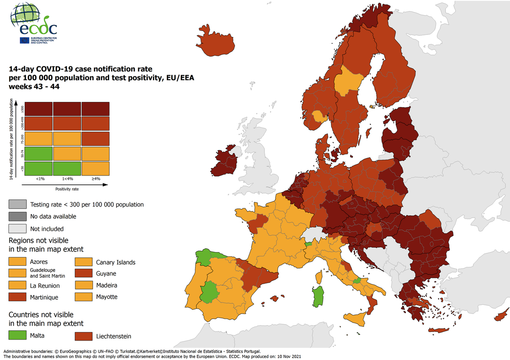 Mappa del contagio in Europa: il Piemonte lascia il verde