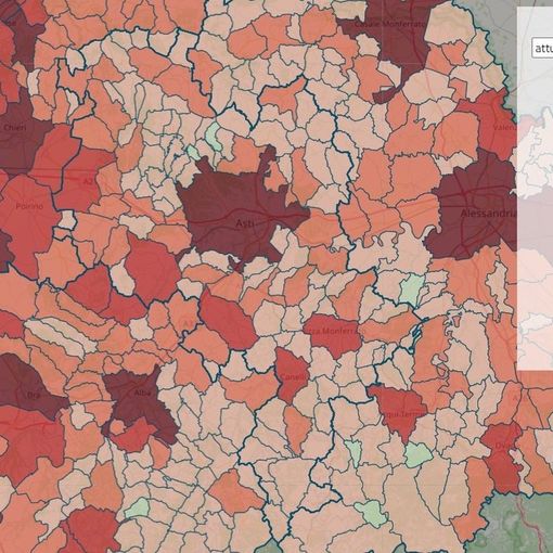 La porzione di mappa interattiva regionale relativa il territorio Astigiano