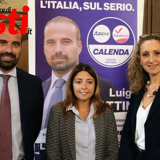 Nella foto (ph. Merfephoto - Efrem Zanchettin) il capolista On. Luigi Marattin con le candidate Astigiane Francesca Basso e Barbara Baino