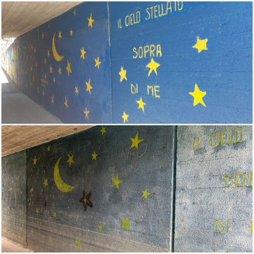 Intervento di ripristino di un murales a Motta di Costigliole