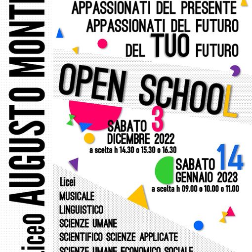 La locandina della giornata di Open School del Monti