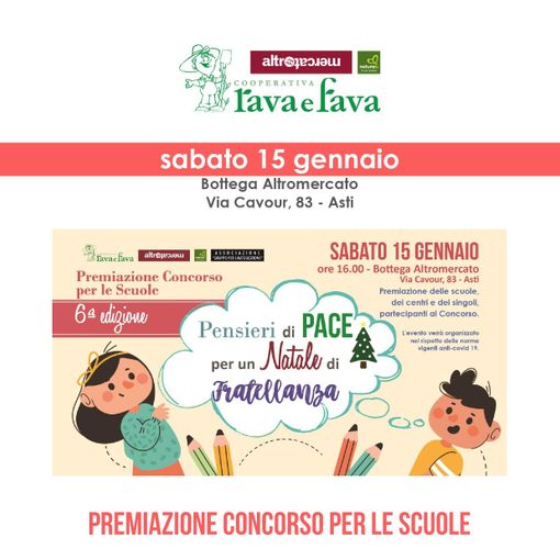 Da Rava e Fava premiazione, sabato 15 gennaio, delle scuole partecipanti al concorso  'Pensieri di Pace per un Natale di Fratellanza'.