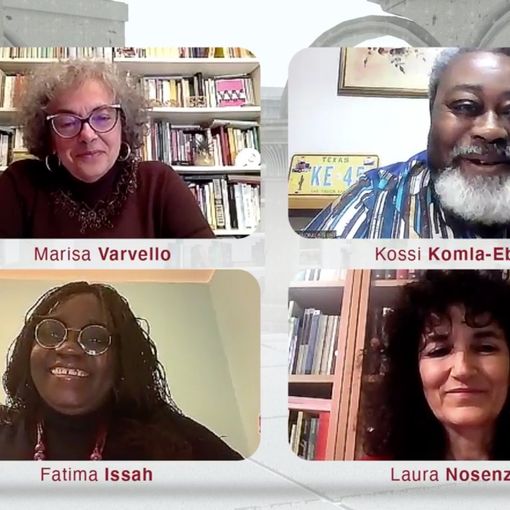 Un fermo immagine sul secondo evento con Marisa Varvello, Kossi-Komla Ebra, Fatima Issah e Laura Nosenzo