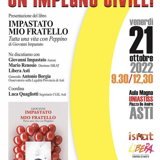 La locandina di presentazione dell'incontro in programma nell'Aula Magna dell'Università di Asti