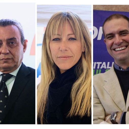 Nel collage fotografico, da sinistra a destra, i candidati sindaci di Asti Salvatore Puglisi, Chiara Chirio e Marco Demaria