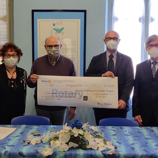 Il Rotary Club di Asti ha consegnato all'Astro la prima parte dei fondi del progetto “Protezione Famiglie Fragili”