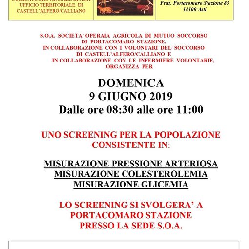 Screening sanitario a Portacomaro Stazione con la S.O.A.