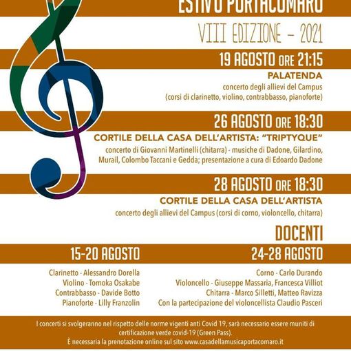 Il Campus musicale estivo di Portacomaro, all'ottava edizione, raddoppia
