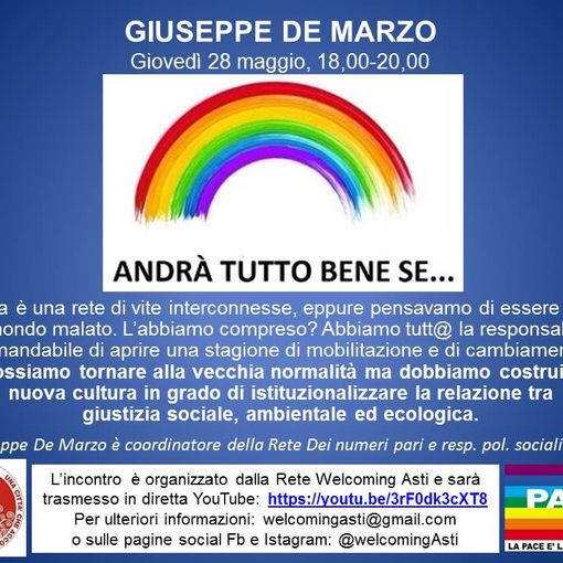 “Andrà tutto bene se …”, incontro online con l'economista Giuseppe De Marzo.