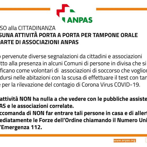 Dopo la Croce Rossa, anche l'appello dell'ANPAS e della Croce Verde di Asti&quot;Nessuna attività porta a porta&quot;