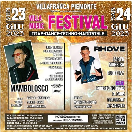 Mambolosco e Rhove protagonisti del festival trap, dance, techno e hardstyle di Villafranca Piemonte (To)