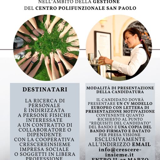 CrescereInsieme cerca collaboratore/trice per la gestione del Centro San Paolo di Canelli