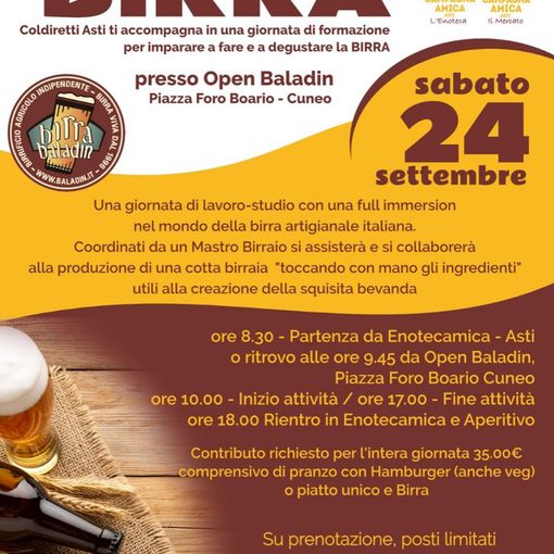 Il 24 settembre Coldiretti Asti proporrà una giornata di formazione sulla birra, alla Baladin di Cuneo