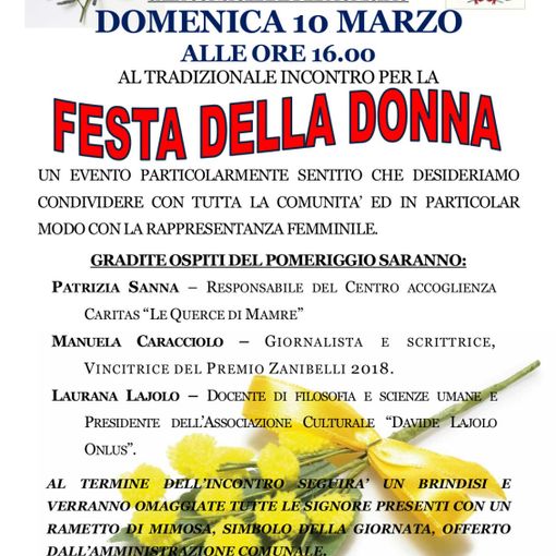 A Revigliasco si festeggiano le donne con un pranzo e un incontro con tre personalità femminili domenica 10 marzo