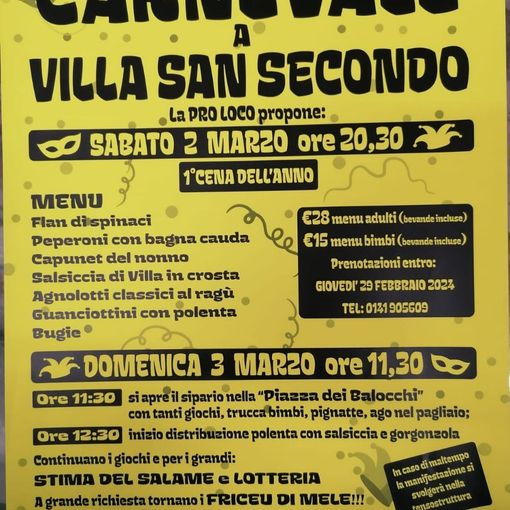 A Villa San Secondo si festeggia il Carnevale
