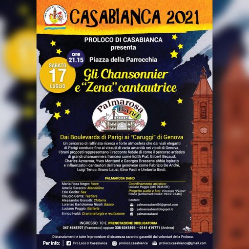 A Casabianca concerto della Palmarosa Band &quot;Gli chansonnier e 'Zena' cantautrice&quot;