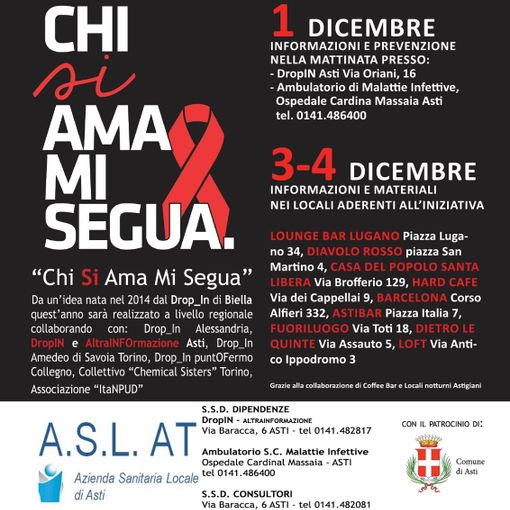 Oggi, Giornata Mondiale per la lotta all'Aids, anche ad Asti 'Chi si ama mi segua'