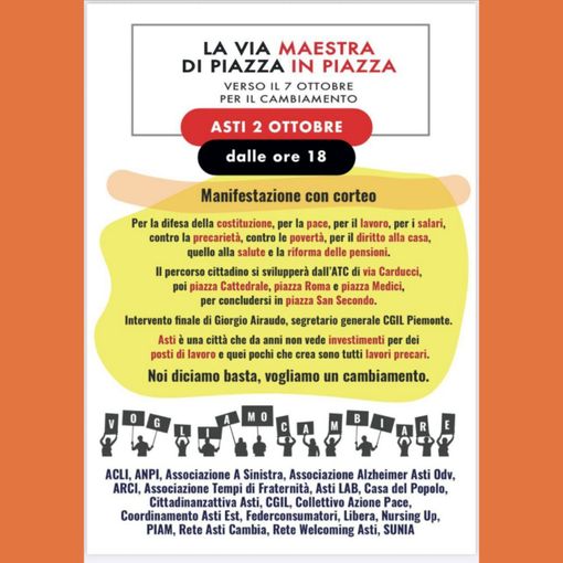 Questa sera Asti scende &quot;in campo&quot; per il lavoro, casa, precarietà, sanità, ambiente