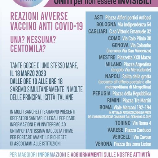 Danni da vaccino: anche ad Asti banchetti informativi con personale sanitario e avvocati